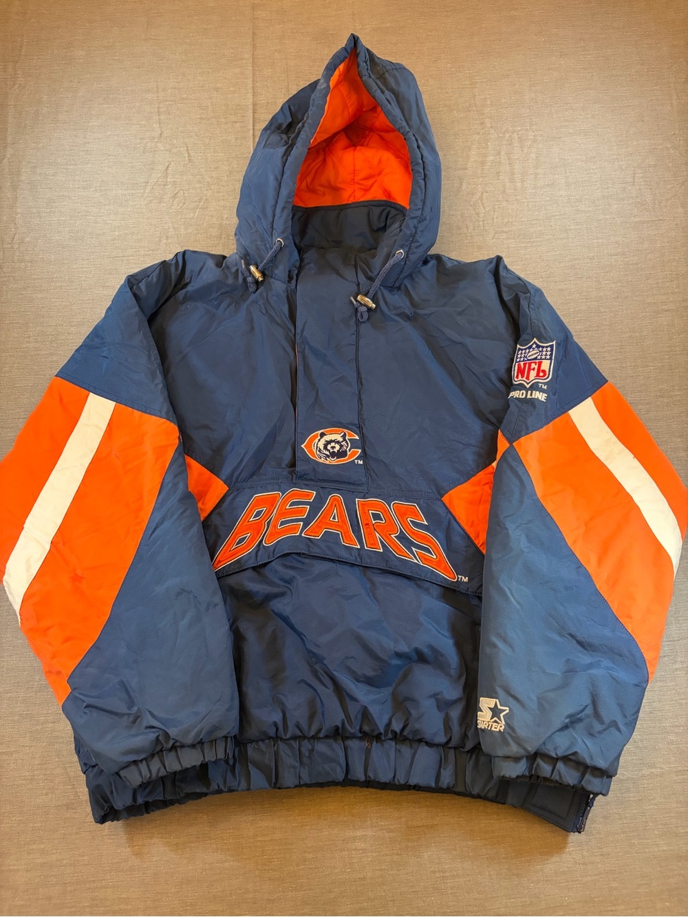 Vintage Starter Pro Line Chicago Bears 1/2 ZIP Pullover Puffer Jacket L
